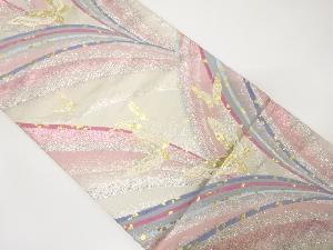 流水に蝶模様織り出し袋帯